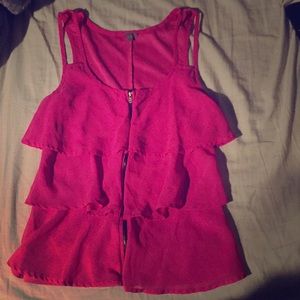 Pink ruffle top with zipper in front